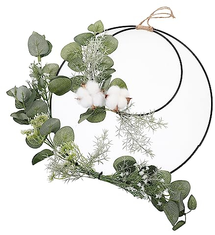 VILLCASE Frühlingskranz-Ornament Kranzring Aus Metall Eukalyptus- Und Baumwollkranz Deko Blumenkranz Sommer Ring Türkranz Gämnseblümchen Kranz Hängender Kranz Türwand Polyester Haustür