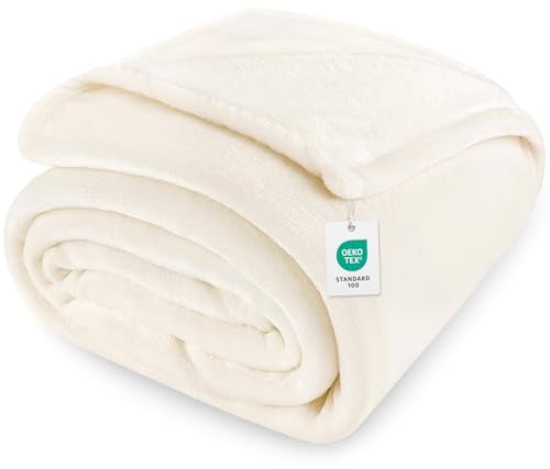 Cinkee Antistatische Kuscheldecke 300GSM Extra Weich | Fleecedecke Sofadecke 200x230 cm | Oeko-TEX® Wohndecke Tagesdecke & Couchdecke | Cremeweiß