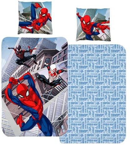 Bettwäsche 135x200 Flanell, Biber Jungen, Marvel Spiderman, kuschelig weich für Winter, 1x Kissenbezug 80x80 + Bettbezug 135x200, 100% Baumwolle
