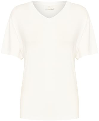 KAFFE Women's T-Shirt Casual Fit Short Sleeves V-Neck Hip Length Jersey Tee