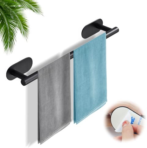 Aohcae Self Adhesive Towel Rail - 15 Inch Stainless Steel Wall Mounted Polished Towel No Drill Rail Adhesive Shelf Bar for Bathroom Kitchen Bedroom