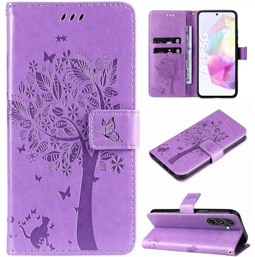 Hancda Case for Samsung Galaxy A35 5G, Leather Case Wallet Flip Cover with Card Holder Slot Design Pattern Magnetic Stand Strap Shockproof Shell Phone Case Cover for Samsung Galaxy A35 5G,Purple