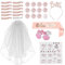 Bride to Be Schärpe und Schleier, Frauen Junggesellinnenabschied Accessoires JGA Deko Frauen Set mit Tiara Brille, Team Braut Tattoos 12 Armbänder, Abzeichen für Bachelorette Party