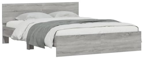 Lit Double vidaXL Sonoma Gris 140x190 cm, Cadre de Lit avec Tête de Lit, Moderne, Bois d'ingénierie