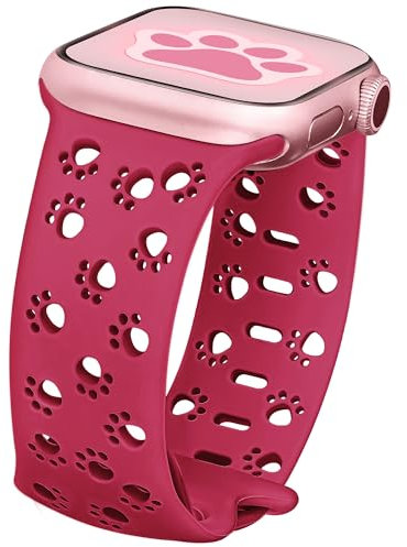 Mazuboho Cinturino in silicone compatibile con Apple Watch da 41 mm, 40 mm, 38 mm, per donne e uomini, morbido e carino con zampa di cane, per cinturini Apple Watch serie 9/8/7/6/5/4/3/2/1/SE (rosso