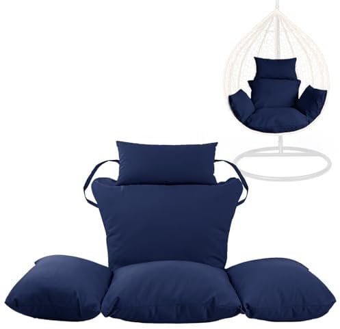 Swing Egg Chair Replacement Cushion, Foldable Water-Resistant Hanging Basket Swing Chair Cushion with Headrest Pillow, Outdoor Porch Backyard Patio Hammock Swing Replacement Cushions (Navy)