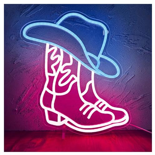 BYNGQW Hanging Art Neon Signs Cowboy Boot and Hat LED Neon Sign, for Game Room, Bedroom, Party, Bar Hanging Art Neon Signs Lamp 38cm×33cm
