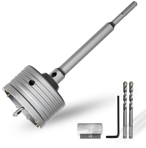 CSOOM Scie cloche à béton de 100 mm avec rallonge SDS-Plus de 220 mm, kit de scies cloches pour béton, couronne de forage creuse, 4 forets de centrage tranchants 8 x 110 mm, pointe en carbure de