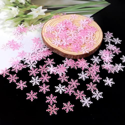 WANYI 600 Stück Schneeflocken Deko Glitzer Konfetti Streudeko Tischdeko Kleine Schneeflocke für Hochzeit Geburtstags Weihnachten Deko(Rosa*600 Stück-2cm)