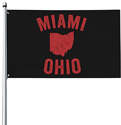 Miami Ohio Oxford Ohio Karte von Ohio mit abgenutzter Flagge, lebendige Farben, UV-beständig, perfekt für die Innen- und Außendekoration, 3 x 5 Fuß, einseitiges Polyester-Banner mit Messingösen
