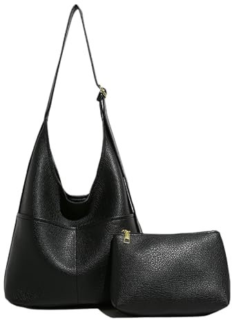 Noirvere Tasche,Everyday Bags for Women mit Zipper Clutches,Designer Taschen Damen Handtasche Vintage Umhängetasche Verstellbarem Schultergurt PU Leder Hobo Tote Sling Bag für Uni,City (Schwarz)