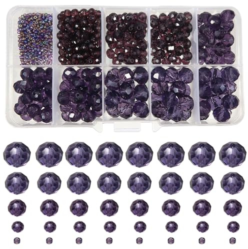 TOAOB 1000pcs Dark Purple Glass Beads Faceted Spacer Beads 2mm to 10mm | Assorted Size, Jewelry Making, DIY Craft Project, Bracelet Necklace Phone Lanyard, Decorations