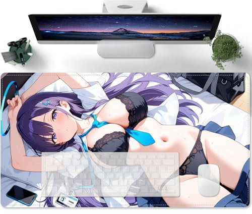 Fille Sexy d'anime Ahegao Tapis Souris XL 700x300 Tapis de Souris Tapis de Souris étendu Grand Tapis de Souris,Tapis de Souris à Bords Cousus,Base en Caoutchouc antidérapante