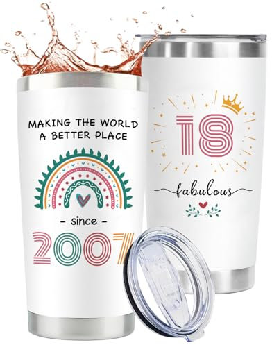 GiftGem 18th Birthday Gifts for Girls - Born in 2007 Personalised Gifts Mugs, Travel Mug, Funny Birthdays Presents for Travel Mug, 18th Birthday Gifts for Daughter Grandaaughter Best Friend Sister