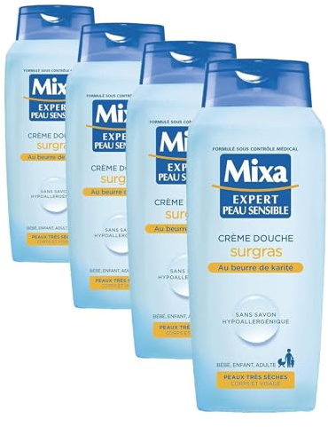 Mixa Expert Duschcreme für empfindliche Haut, rückfettend, Sheabutter, 1 Stück (Packung mit 4)