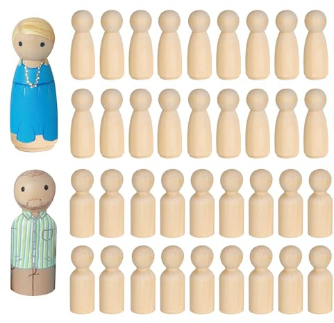 WENLISELL 50 PCS Wooden Peg Dolls 65mm, Unfinished Wooden People Figures