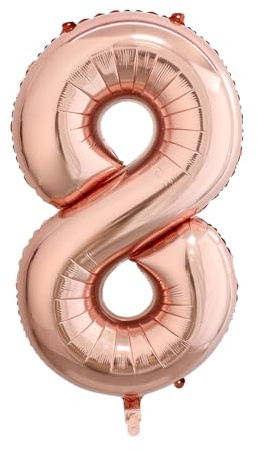 40 Inch Rose Gold Number 8 Balloon, Giant Number Balloons, Birthday Decor | Durable Tear-Resistant, Non-Toxic, Leak-Proof, Self-Sealing, Reusable, Helium Balloons, Birthday & Anniversary Decorations