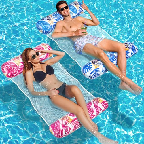 Amteker Pool Inflatables, 2 Pack XL Inflatable Pool Toys | 4 in 1 Pool Floats Water Hammock, Swimming Pool Toys, Pool Inflatables Floats for Adults Kids