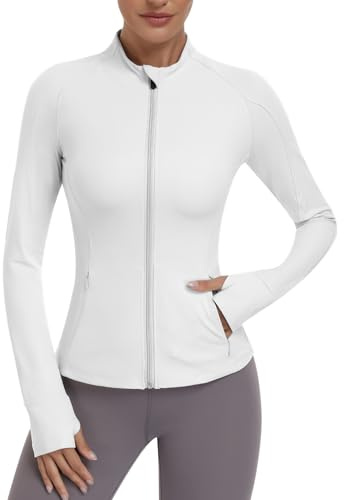 JoyGirl Sportjacke Damen Reißverschluss Laufjacke mit Taschen | Daumenloch, Gym Top Yoga Fitness Shirt Leicht Trainingsjacke, Atmungsaktiv, Elastisch, für Workout Training Wandern Outdoor