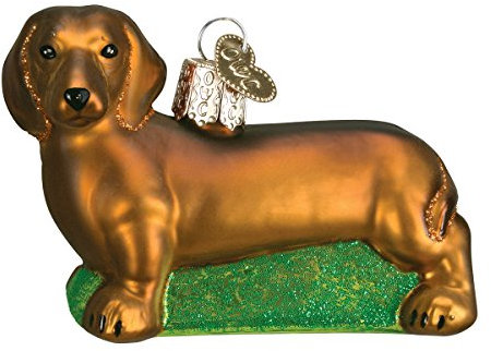 Old World Christmas Christbaumschmuck: Hunde-Kollektion, Glasornamente für Weihnachtsbaum Dackel 3x3 braun