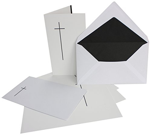 FarbenFroh by GUSTAV NEUSER 100x Trauerkarten-Set mit Kreuz ca. B6 11,4 x 19,5 cm & Trauer-Umschlägen mit schlichtem Kreuz & schwarzem Futter, Faltkarten Trauer-Anzeigen