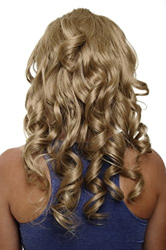 WIG ME UP - H9503-16 Clip-in Haarteil mit 7 Klammern, 3/4 Perücke Blond Helles Honigblond gesträhnt 50 cm lockig, wellig, Haarverlängerung, Wig