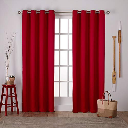 EXCLUSIVE HOME Sateen Twill Woven Room Darkening Blackout Grommet Top Curtain Panel Pair, 52x84, Chili