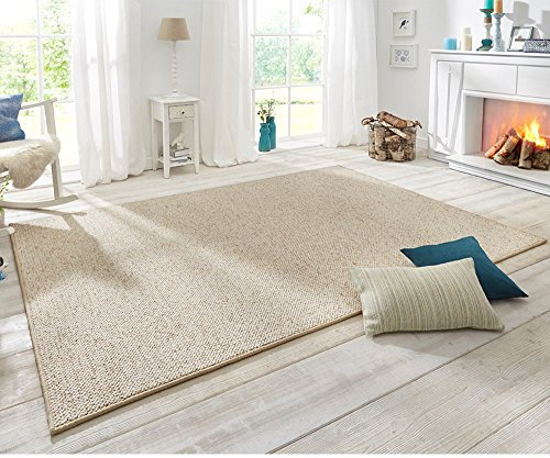 BT Carpet Wolly Läufer – Wohnzimmerteppich Flachgewebe Kurzflor Woll-Optik Wolle Skandi-Look Esszimmer, Wohnzimmer, Kinderzimmer, Schlafzimmer – Creme, 80x300cm