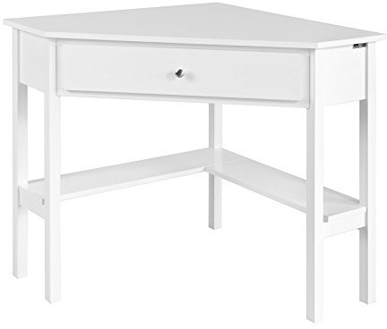SoBuy Consolle bianca ad angolo Tavolo bianco con cassetto,triangolo FWT31-W