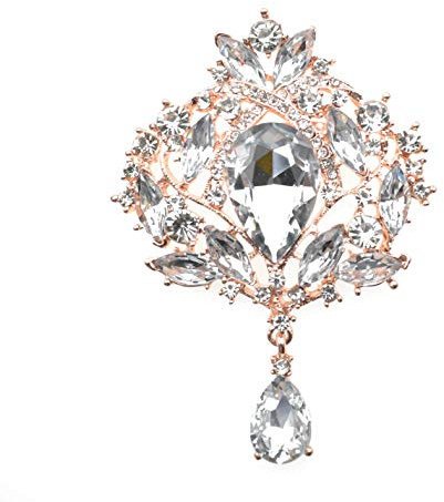 Yilana IR Broche vintage en forme de paon avec cristaux brillants, Or rose, strass, na