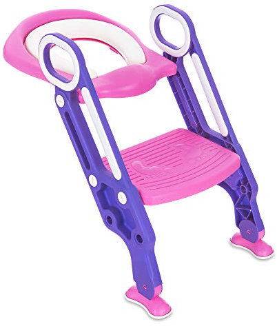Hillington Foldable Toddler Potty Training Toilet Padding Seat with Soft Cushion and Sturdy Non-Slip Step Stool-Assistant for Toddler Child Toilet Trainer-Safe Comfortable for Boys and Girls(Pink)