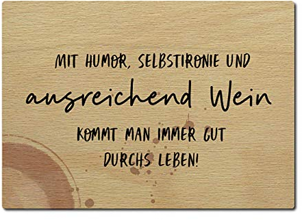 Interluxe Postkarte aus Holz Mit Humor Selbstironie Wein DIN A6 105x148mm Karte Grußkarte Spruch