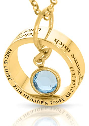 Taufring Gold Gravur 925 Silber Geburtsstein Taufkette Taufspruch Kommunion Silberkette Name Taufkette Mädchen Kette zur Taufe Geschenk | HANDMADE IN GERMANY