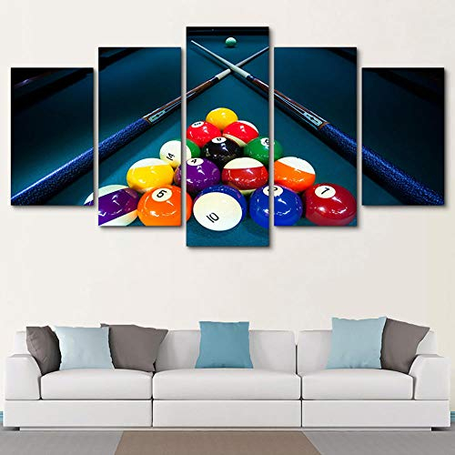 QRTQ Leinwanddrucke 5 Panel 200x100 cm Sportfarben-Billard Wandkunst Leinwand Decor Malerei Kunst Malerei Bild der Wanddekoration für Wohnzimmerkorridorschlafzimmer(Kein Rahmen)