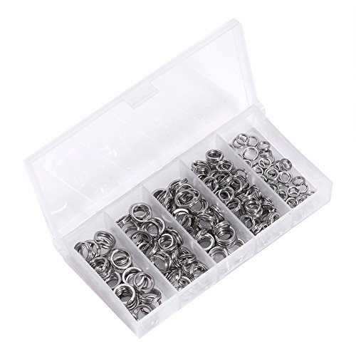 Ejoyous Angeln Split Rings Spaltringe Edelstahl, 200Pcs 5Sizes Sprengringe Heavy Duty Edelstahl Split Rings Solide Lockt Connectors Angelgerät mit Aufbewahrungsbox