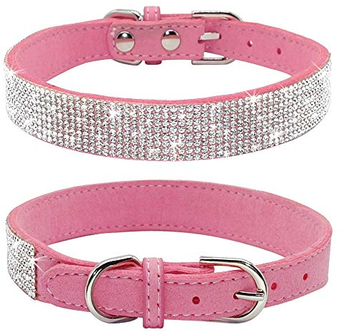 haoyueer Collier pour chien avec strass, en cuir synthétique doux, taille L, rose