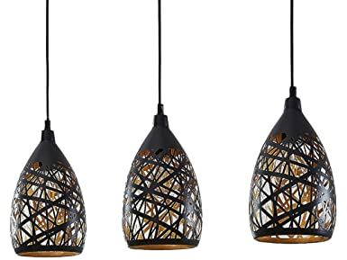 Lindby Esstisch Pendelleuchte, Hängeleuchte Metall schwarz-gold Hängelampe 3x E27 max. 60W ohne Leuchtmittel Wohnzimmer Esszimmer Pendellampe