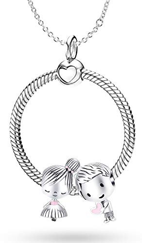 Marni's - Pendentif en argent sterling avec couple de breloques originales argent compatible avec Pandora. Collier pour femme avec anneau en argent. Pendentifs avec chaînes en argent pour femme