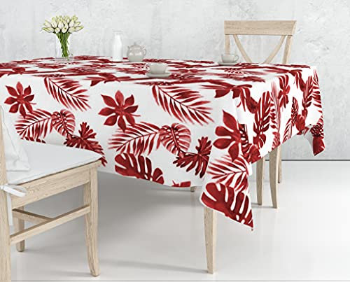 EUROSTYLE Mantel Art. James Paolo Davis, Cubre Mesa no se plancha, Moderno de Comedor Cocina con Diseños Fantasía (120 x 220 cm, Hojas Rojas)