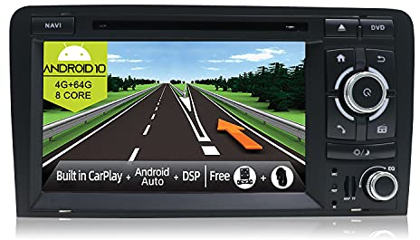 JOYX Android 10 Autoradio Passt für Audi A3(2003-2011) - 4G+64G - Eingebaut DSP+Carplay+Android Auto - Rückfahrkamera Canbus KOSTENLOS - 7 Zoll - Mit DAB Lenkradsteuerung 4G WiFi Bluetooth5.0-2 Din
