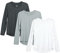 icyzone Long Sleeve Workout Shirts for Women - 3 Pack Athletic T Shirt, Running Exercise Sports Tops (L, Black/Gray/White)