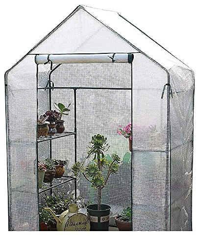 Gewächshaus Gehen Sie im Gewächshaus - grünes Haus mit 4 Regalen und wetterfestes RE-erzwungener Kunststoff PVC. Cover - Plant House / Grow House for Garten und Outdoor - Rollup-Zip-Panel-Tür - einfac