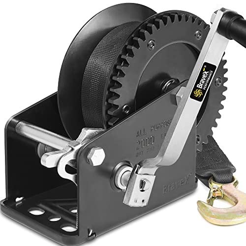 Bravex Cabrestante de remolque de barco de 2000 libras/907 kg, cabrestante manual de trinquete bidireccional para barco, ATV, RV, remolque