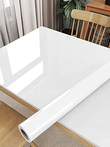 Glossy Sticky Back Plastic Self Adhesive Wallpaper Vinyl Wrap Film Roll Furniture Sticker for Walls Doors White Glossy Effect 45X300cm Peel and Stick Vinyl Film Waterproof PVC Roll