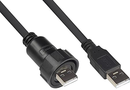 Good Connections Industrie-Steckverbinder S4 - USB 2.0 Kabel - Stecker A mit Kabelverschraubung an Stecker A - Bajonett - IP67 - staub- und wasserabweisend - schwarz - 1m