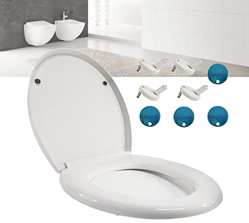 WC Deckel mit Absenkautomatik, Klobrille WC Sitz O-Form, Antibakteriell Klodeckel Toilettenbrille mit einstellbares Edelstahl-Scharnieren, O Form Weiß Toilettensitz abnehmbar für einfach Reinigung