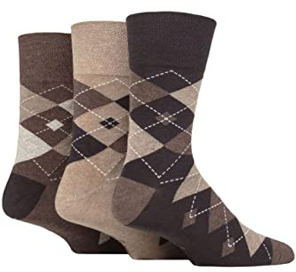 Gentle Grip Mens 3 Pair Argyle Cotton Socks