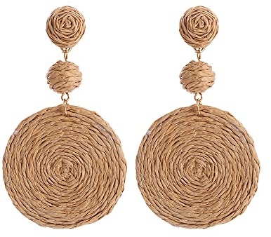 Ohrringe für Frauen Handgemacht Raffia Boho-Stil RetroGeometrische Ohrringe Creolen Für Damen Mädchen Birthday Valentines Day Gift, Braun
