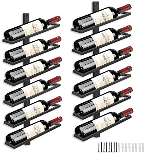 Giyiprpi 4Pcs Wand Weinregal Flaschenregal für 12 Flaschen, Metall Weinregal Hängend Wandmontage Weinflaschenregale, Wandregal Wein Aufbewahrungsregal für Küche Esszimmer Bar (Neigung 12)