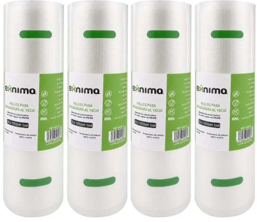 EXNIMA, Rollos para Maquinas de Sellado al Vacío o Bolsas para Envasar al Vacío 2, 4, 6 u 8 und de 28x1500cm, Perfectas para Conservación de Alimentos, Bolsas de Vacío Alimentos, Utensilios de Cocina